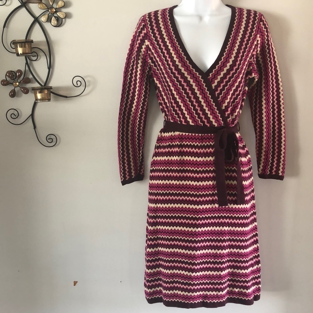 Donna Rocco New York Heavy Knit Midi Fitted Pink Printed Size S Sweater Dress